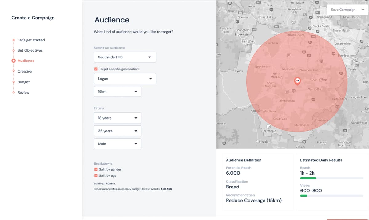 Digital advertising platform dashboard